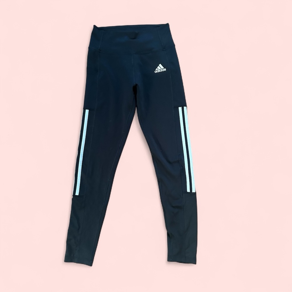Adidas black Leggings with white Stripes.  Size xs